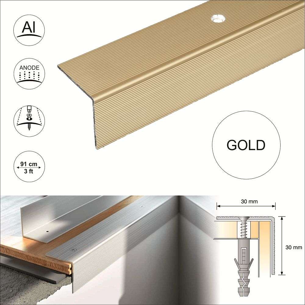 S04 30 x 30mm Anodised Aluminium Non Slip Ribbed Treads Stair Nosing Edge Trim Stair Nosing etc