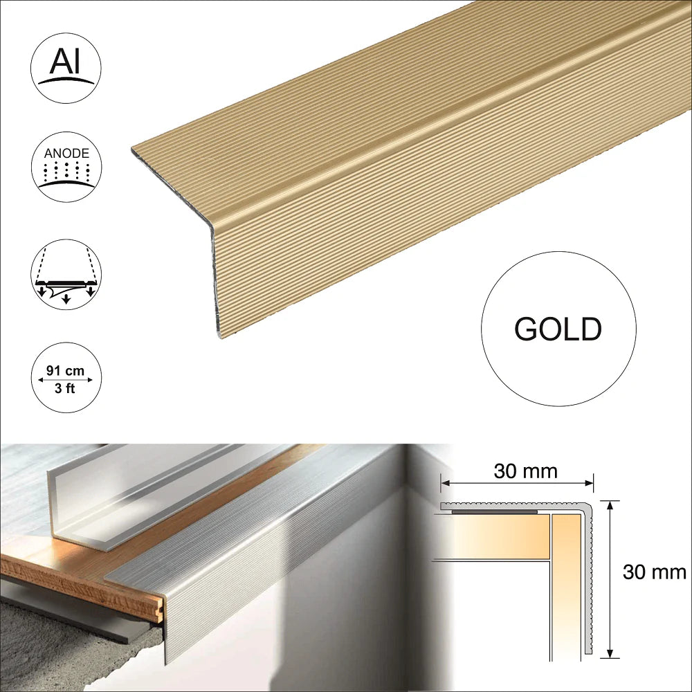 S04 30 x 30mm Anodised Aluminium Self Adhesive Non Slip Ribbed Treads Stair Nosing Edge Trim Stair Nosing etc