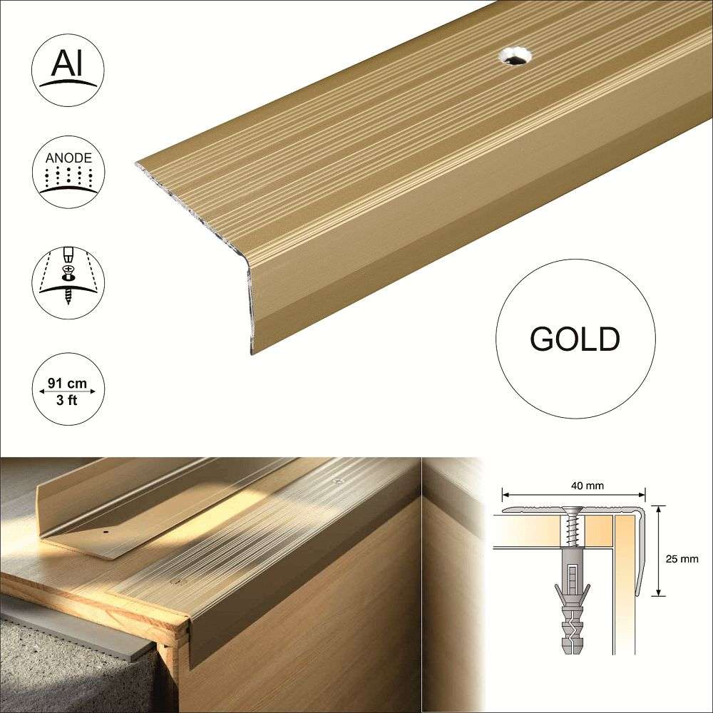 S05 40x 25mm Anodised Aluminium Non Slip Ribbed Treads Stair Nosing Edge Trim Stair Nosing etc