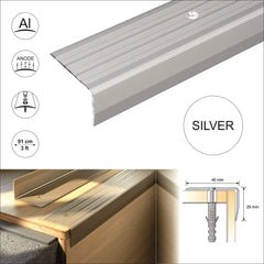 S05 40x 25mm Anodised Aluminium Non Slip Ribbed Treads Stair Nosing Edge Trim Stair Nosing etc