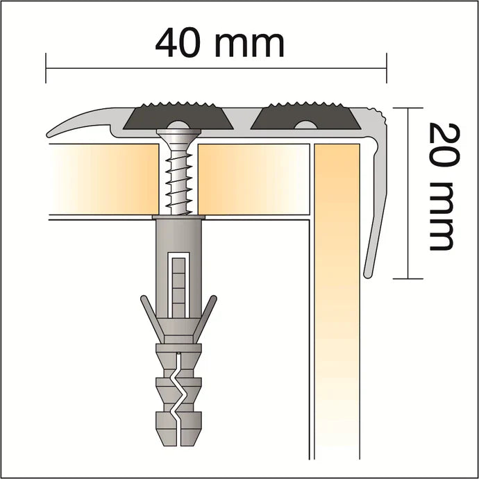 SA11 40x20mm Non Slip Rubber Aluminium Stair Nosing Edge Trim