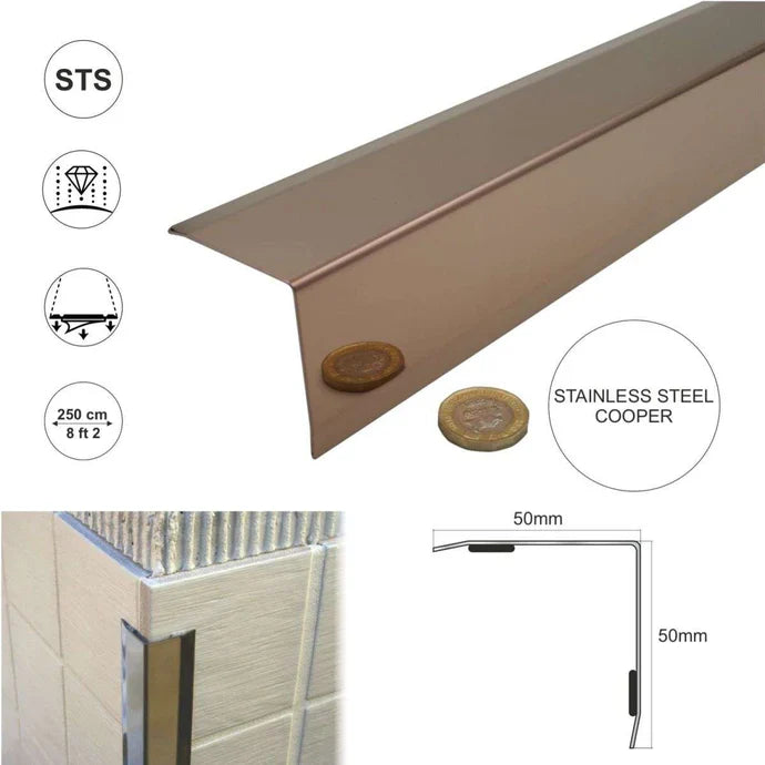 Stainless Steel Angle Wall Cladding Corner Trim 50x50mm