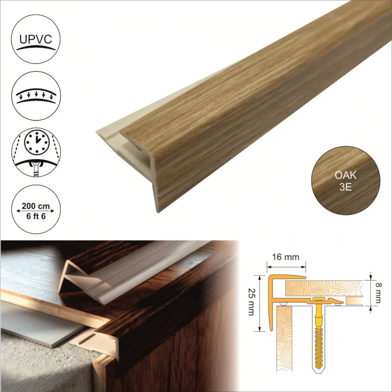 D-K0600 16 x 25mm Push-In Pvc Wood Effect Stair Nosing Edge Trim Stair Nosing etc